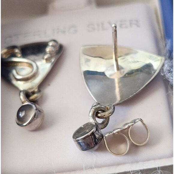 Earrings MoonStone Post Silver Triangle Drop 4.3 gr Jerry & Fran Harr Handmade - Picture 8 of 8